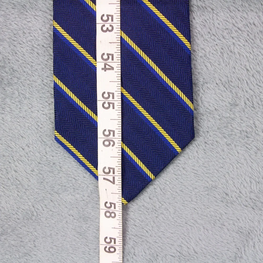 Brooks Brothers Makers Mens Silk Tie Blue Yellow Stripe Herringbone Made in‎ USA